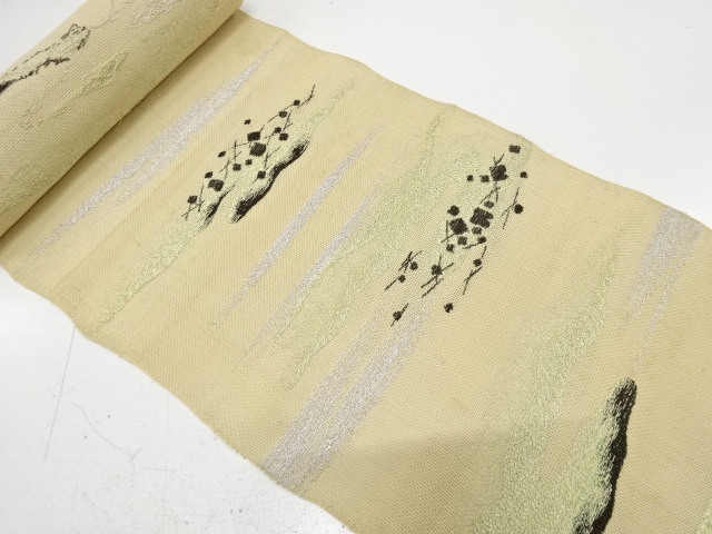 JAPANESE KIMONO / ANTIQUE BOLT FOR HASSUN OBI FOR SUMMER / SILK / WOVEN MIST & SCATTERED FOIL